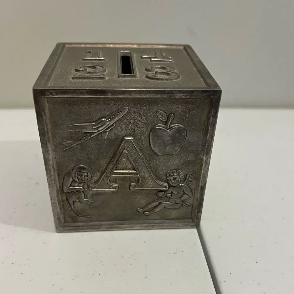 Vintage Brushed Pewter Piggy Bank